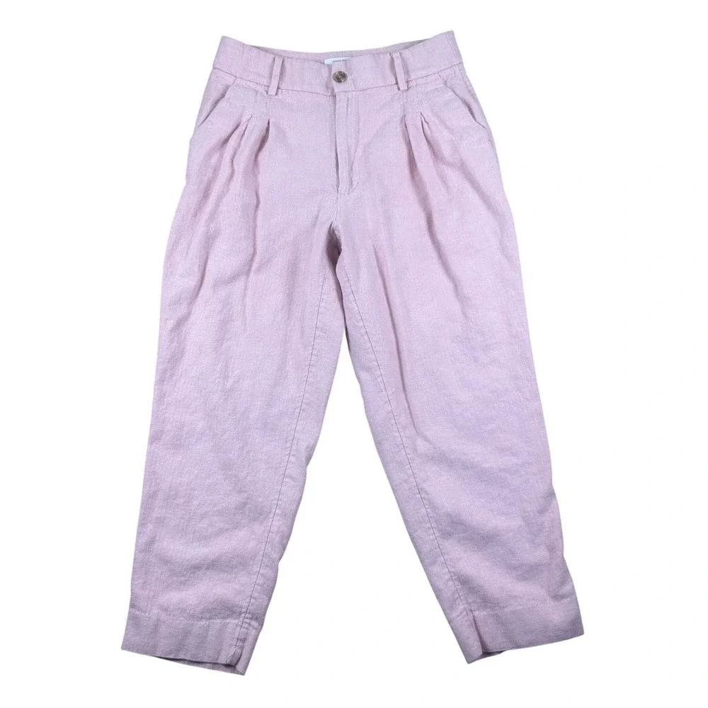 Banana Republic Womens Pink Linen Blend Herringbone Pleated Tapered Pants Size 8